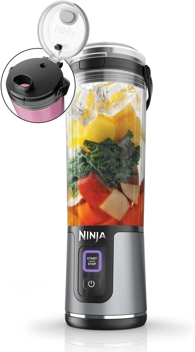 Ninja Blast BC151UKBK - Batidora portátil de 530 ml, tapa a prueba de fugas y boquilla para sorber, potente licuadora inalámbrica, recargable, batidos portátiles, batidos de proteínas, mezclas de