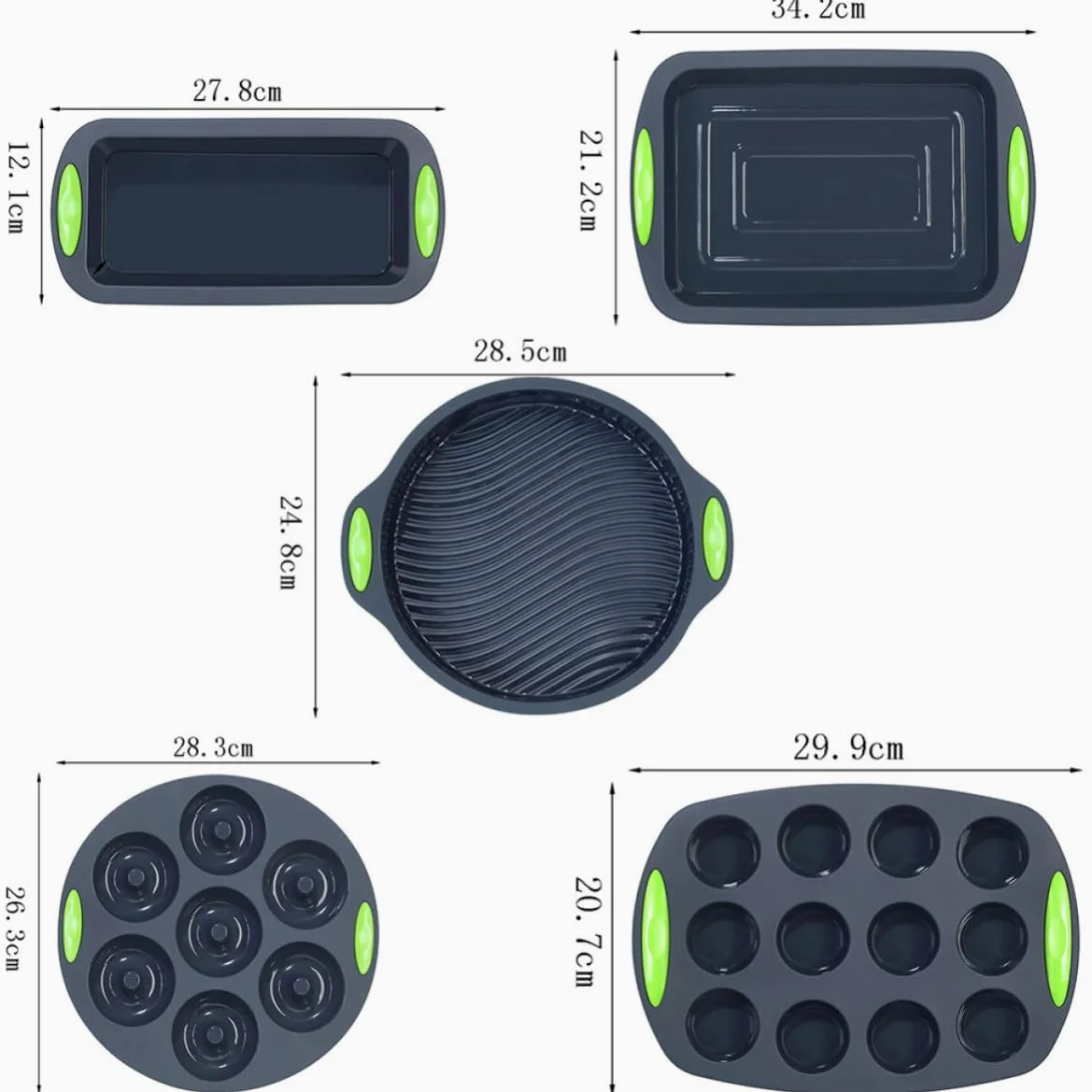 Moldes de Silicona Utensilios Prácticos y Fáciles de Limpiar para Hornear Pasteles Reutilizables Set de 5 para Cocina y Repostería en Familia