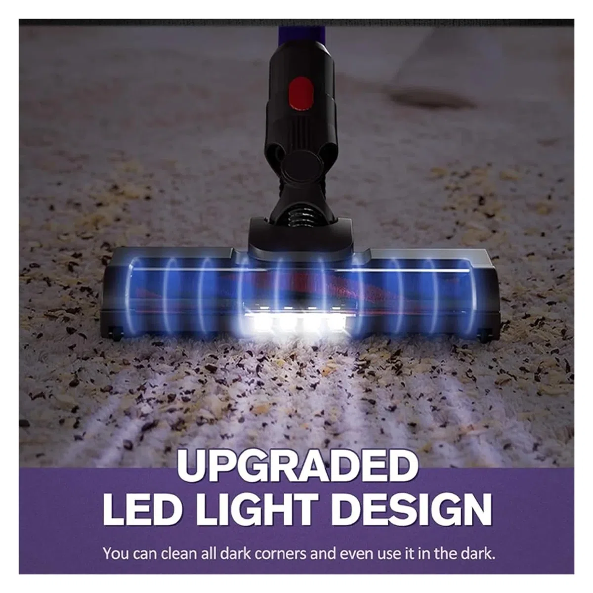 Cabezal de cepillo giratorio suave con luz LED for suelos de madera, compatible con aspiradoras inalámbricas Dyson V15, V10, V11, V8 y V7, boquilla antirayaduras.