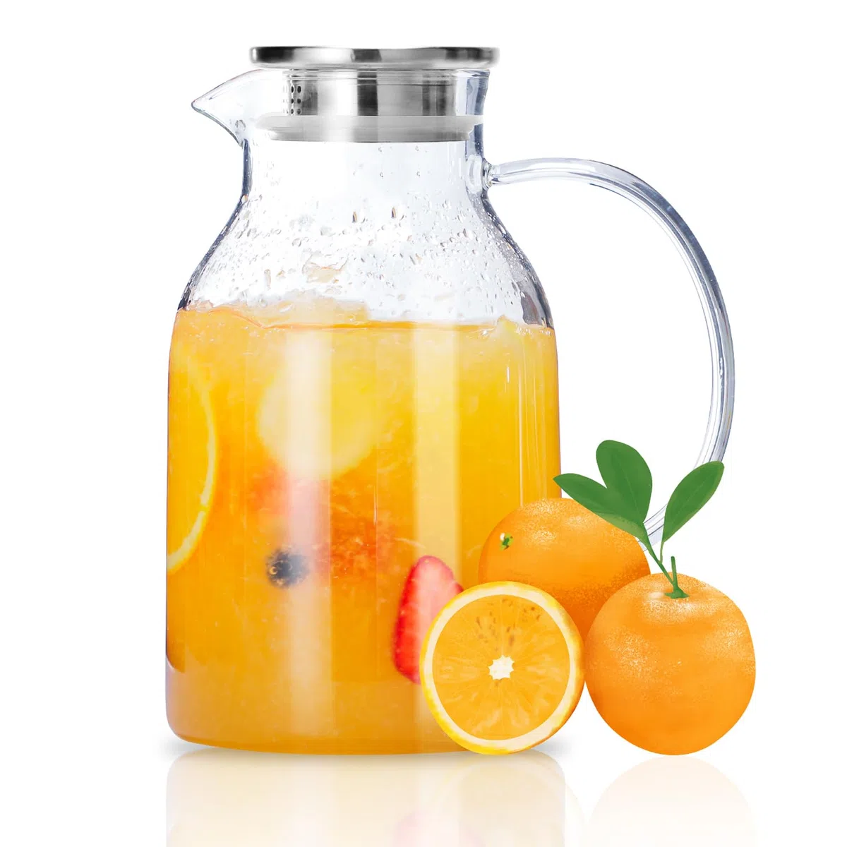 Jarra de agua de vidrio con tapa y boquilla, jarra de vidrio de borosilicato resistente al calor, resistente al calor, segura para temperaturas