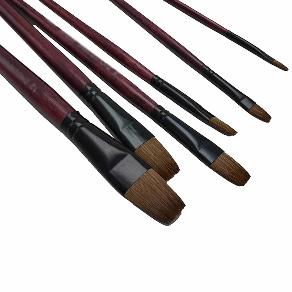 Juego de 6 pinceles de pintura al óleo para artista, comadreja de pelo, acuarela, pinceles, juego de pinturas, suministros de arte para dibujar, herramientas