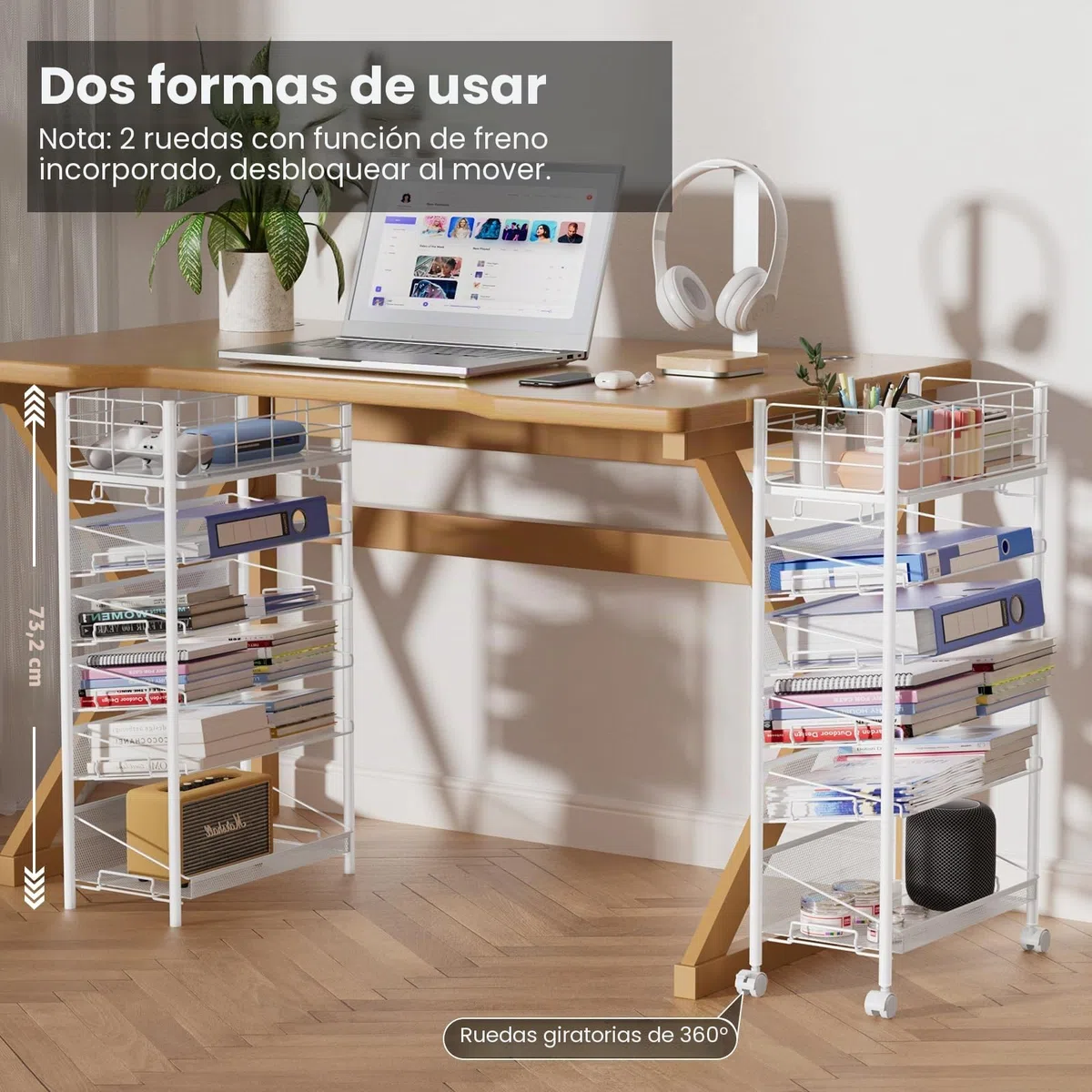 Carrito móvil de archivos con ruedas, carro de archivos de metal de 6 niveles para junto al escritorio, carrito de libros móvil con ruedas para oficina, hogar, escuela, biblioteca, sala de profesores