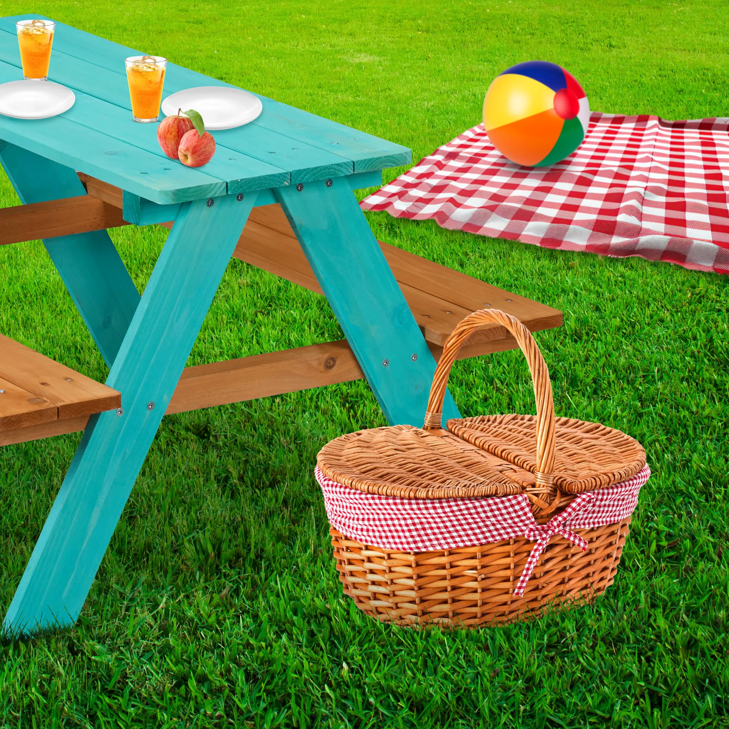 Relaxdays Mesa Pícnic Infantil, Banco Jardín Niños, 51 x 90 x 78 cm, para Jugar, para 4 Infantes, Madera, Natural
