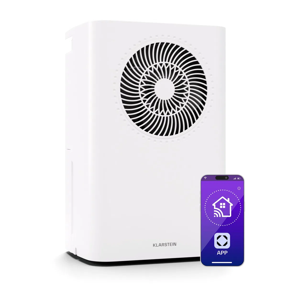 Klarstein CircleDry 16L Deshumidificador Inteligente, Wifi, Silencioso 38dB, Temporizador 24h, Drenaje Continuo, Control de Humedad, Portátil para Hogar, Oficina, Habitaciones hasta 32m²