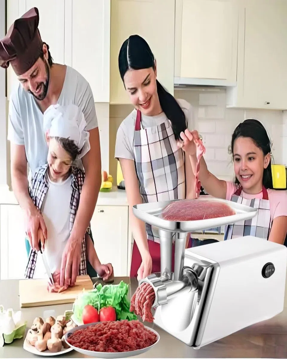 Picadora de carne eléctrica, máquina multifuncional de procesamiento de alimentos, acero inoxidable blanco