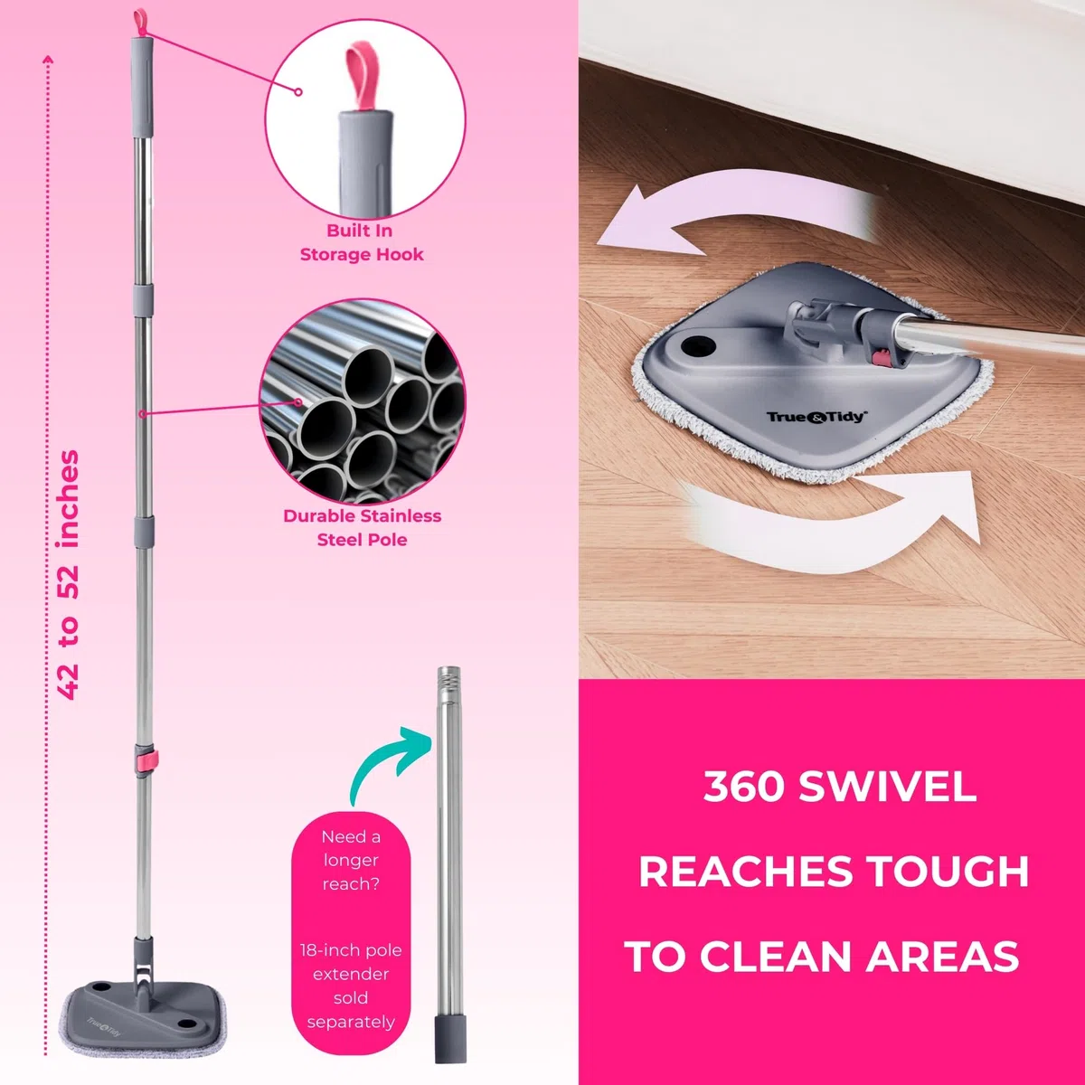 Mopa giratoria Cuadrada Resistente para Limpieza de Suelos, Compartimento Separado para Agua Limpia y Sucia, Utiliza Cualquier solución de Limpieza, autolimpieza, Almohadillas Lavables a máquina