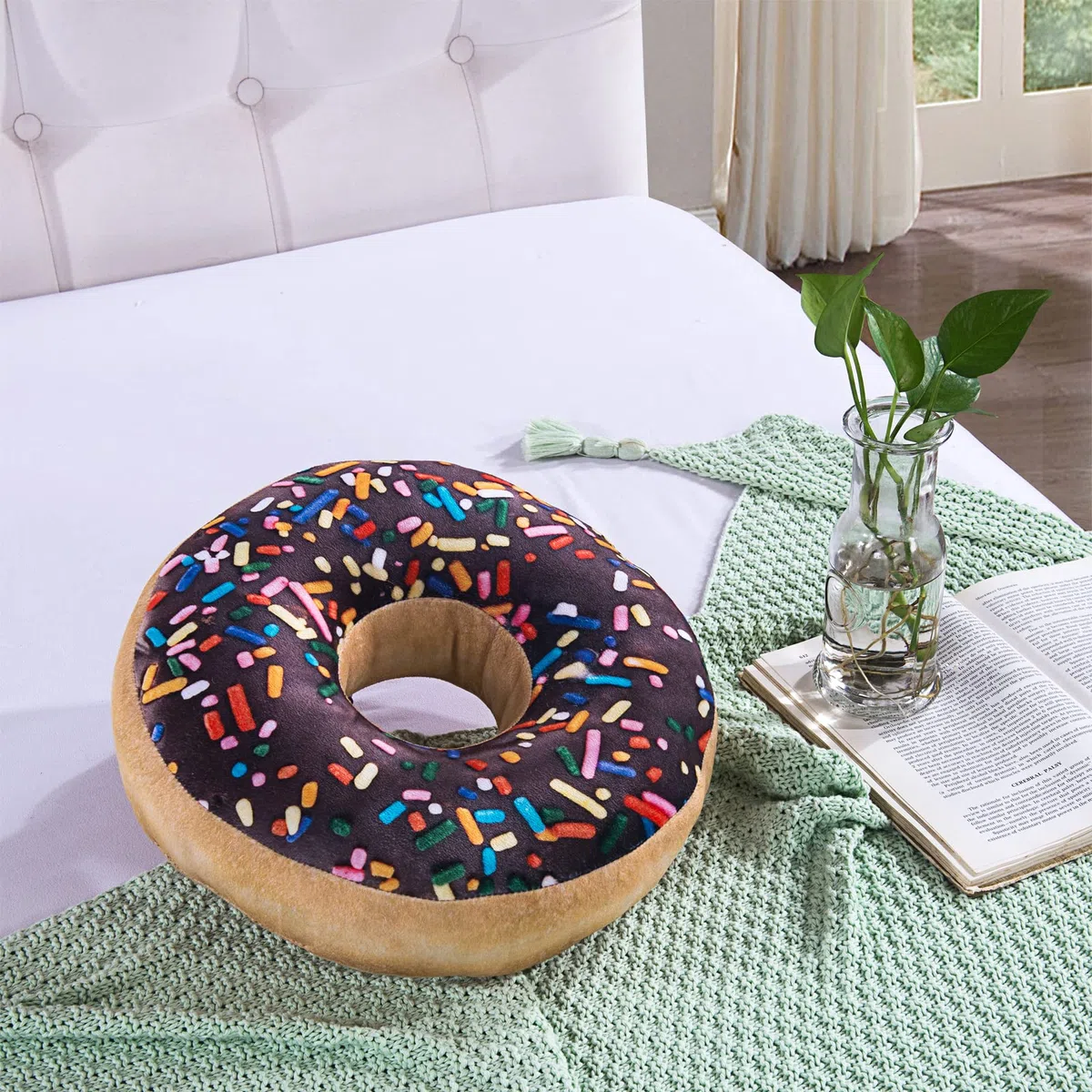 HYSEAS Almohada con Estampado fotográfico de 35,5 cm en Forma de Dona de Chocolate