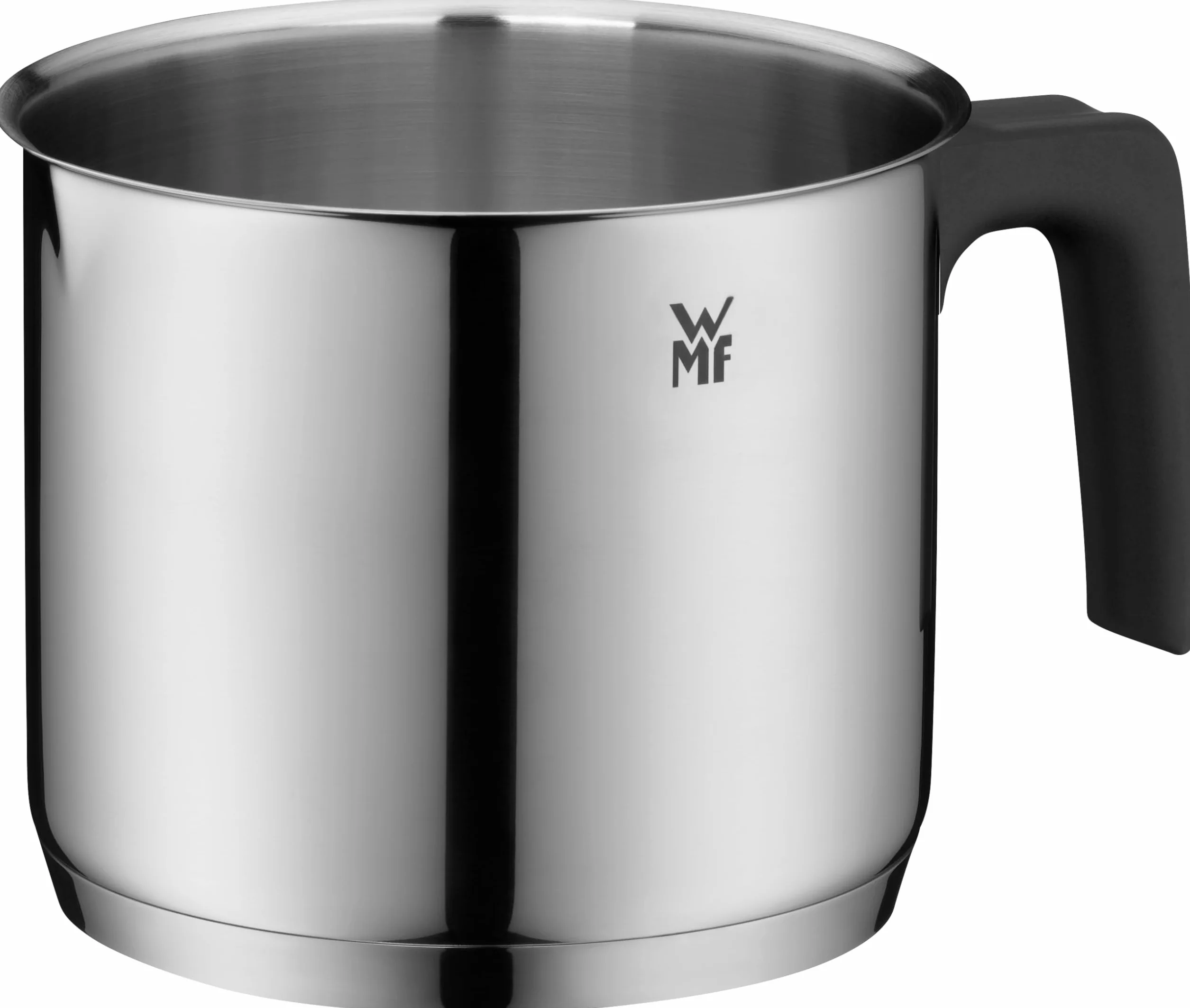 WMF Olla para Leche 1,7L sin Tapa 14 cm para cocinas de inducción, Cromargan de Acero Inoxidable Pulido, Borde para Verter, Mango de plástico, Apta para lavavajillas