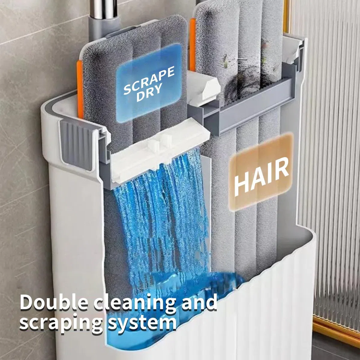 Juego de Fregona y Cubo para Limpieza Con Un De Agua Sucia Separado | Limpiador De Suelos Y Balde para Baldosas Mármol Cocina Baño Salón Ventana Dormitorio Apartamento