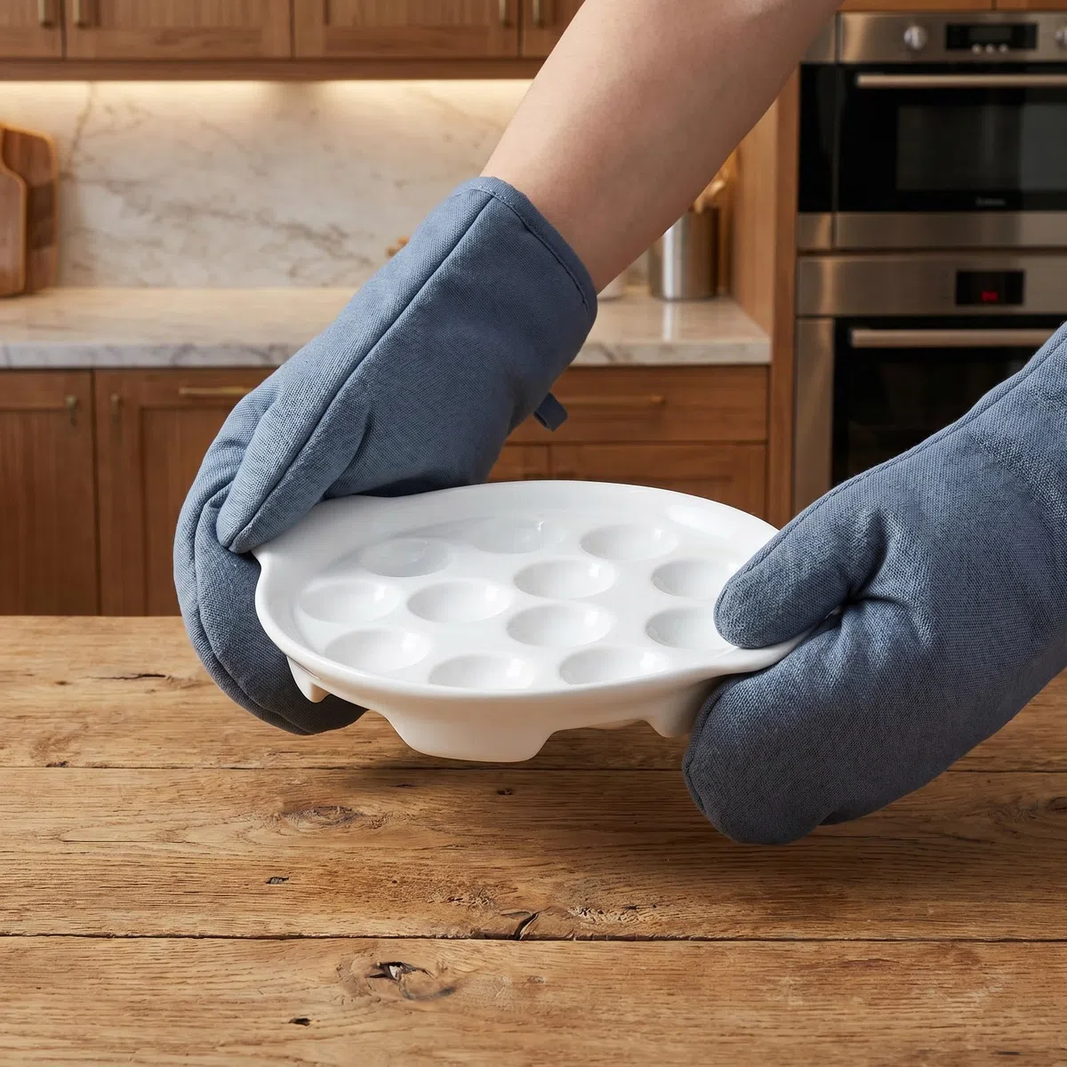 Operitacx 2 platos de cerámica para caracoles con asas - Plato para caracoles de 25 cm apto para horno - para hornear ostras de 12 agujeros con asa para guisos y aperitivos de mariscos - Apto para