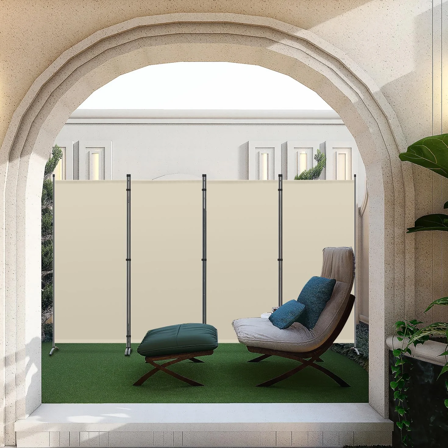 Angel Living Biombo Grande de 4 Paneles, Decoración Elegante, Separador de Ambientes Plegable, Divisor de Habitaciones, 324x169 cm (Beige)