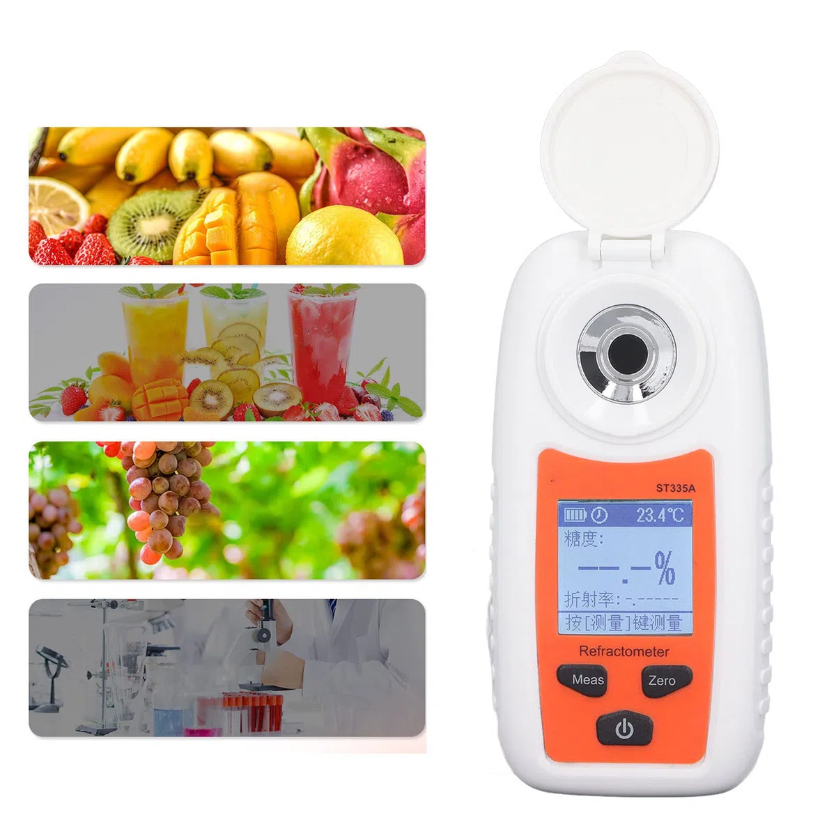 Refractómetro Digital para Medir Azúcar en Frutas y Jugos Sacarímetro de Alta Precisión ST335A Medidor de Dulzura con Pantalla LCD para Laboratorio y Producción