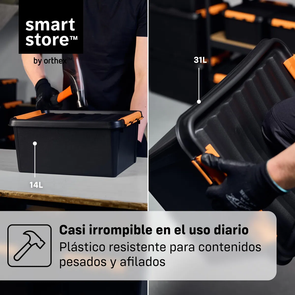 SmartStore Caja Almacenaje Resistente con Tapa I 49L I Pack 4 Cajas Apilables I Garaje Taller Mudanza I Cierre Clip I Made in Sweden I Negra I 59 x 39 x 34 cm