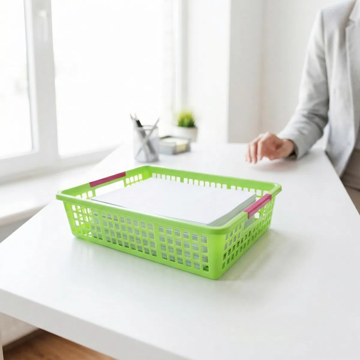 PRETYZOOM 5 Piezas Cesta con Bordes Suaves de Plástico Pp de Almacenamiento Rectangular Verde y Diseño Moderno para Organizar Documentos y Juguetes en Escuela o Armario