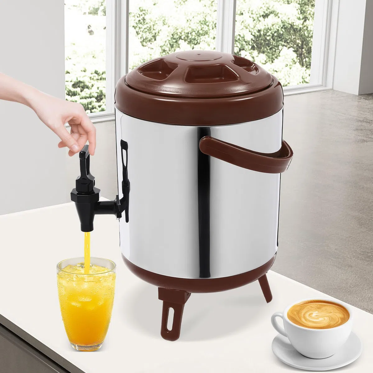 Dispensador de agua caliente de 6 litros con grifo, urna de bebidas aislada de acero inoxidable para café, té, fiestas, catering y eventos