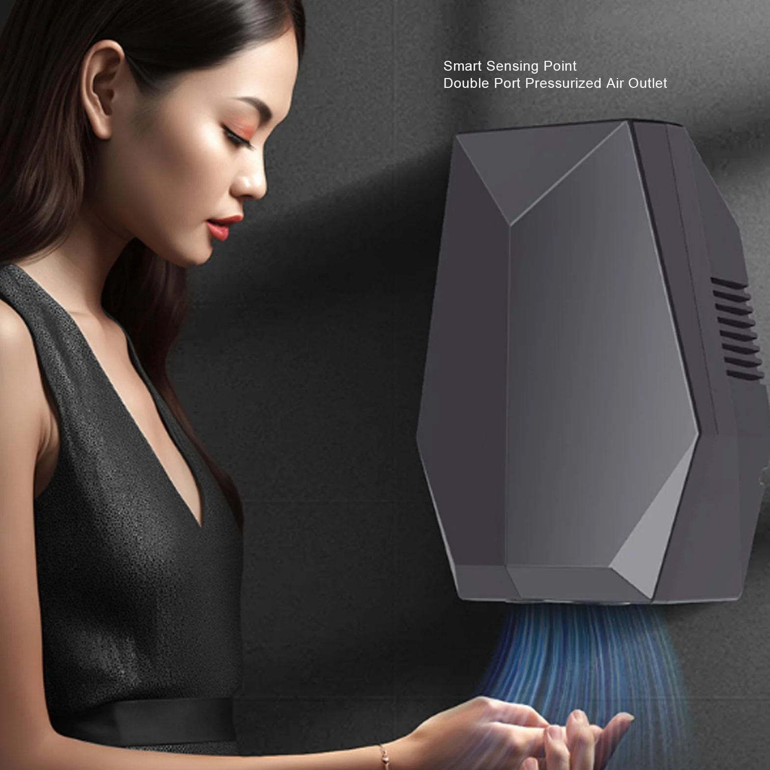 Qcwwy Secador de Manos con Detección Automática, 1600 W, Funcionamiento sin, 45 ℃, Viento Caliente, Secador de Manos Eléctrico Montado en la Pared para Baño, Inodoro, Comercial, (Enchufe Europeo