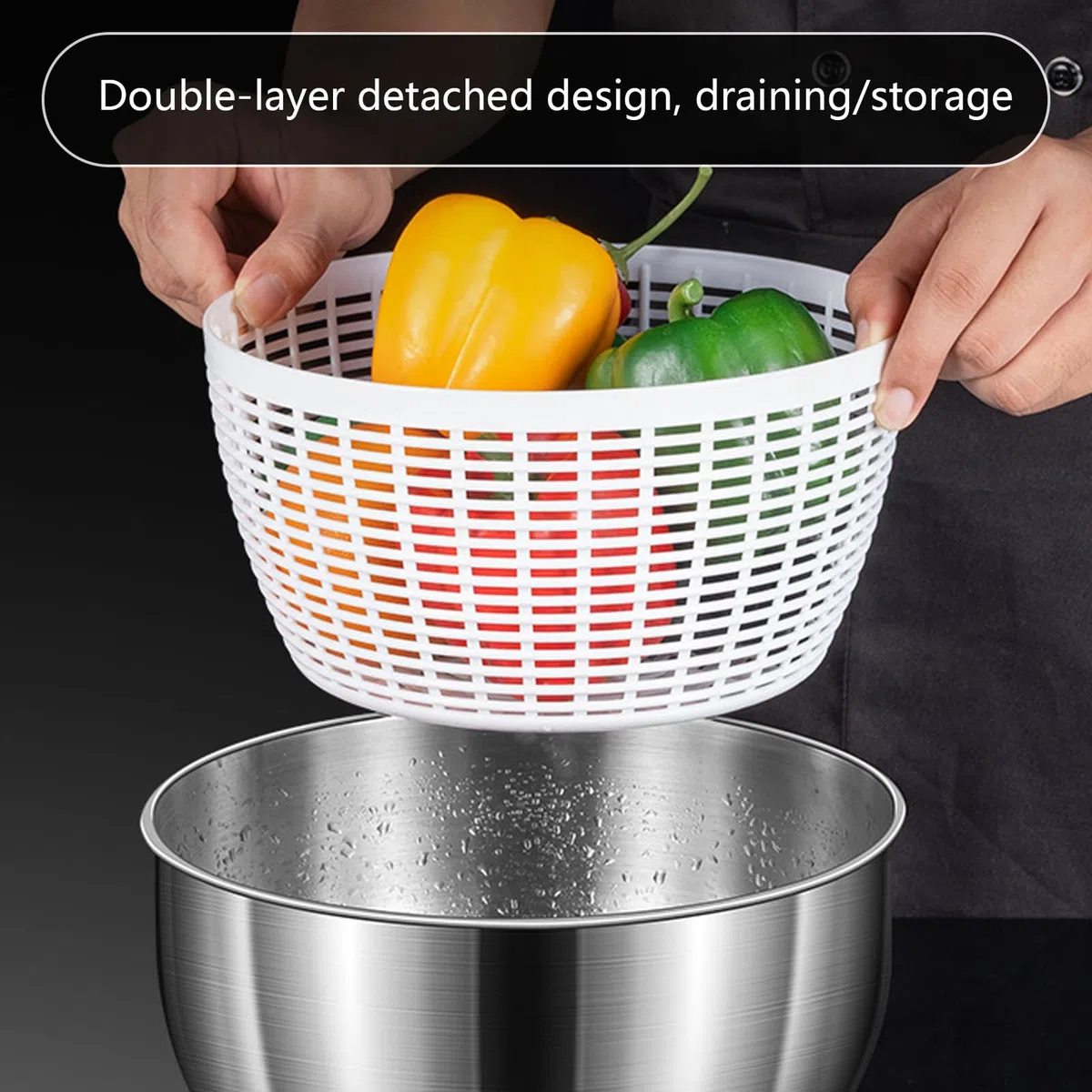 Ensalada Eléctrica, Secadora de Frutas y Verduras, Ensalada Automática Grande de 4,8 L de Acero Inoxidable, Ensalada Recargable por USB, Secadora para Ensalada de Frutas y Verduras