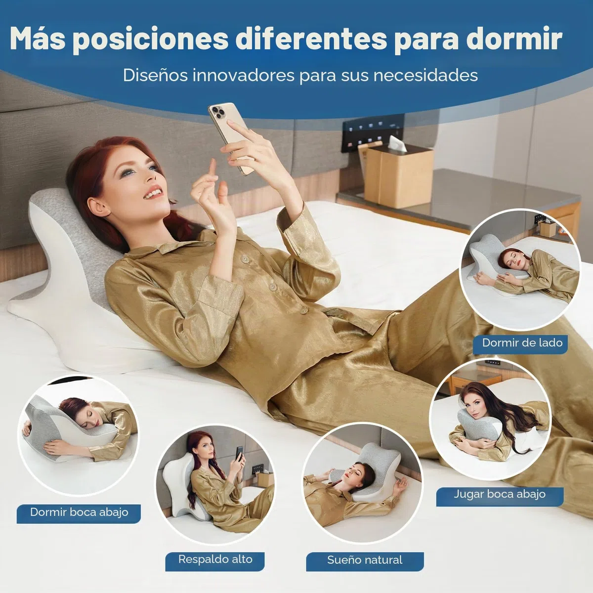 Almohada cervical, almohada de espuma viscoelástica, almohada ortopédica, almohada ergonómica, adecuada para dormir de lado, de espalda y boca abajo (gris)