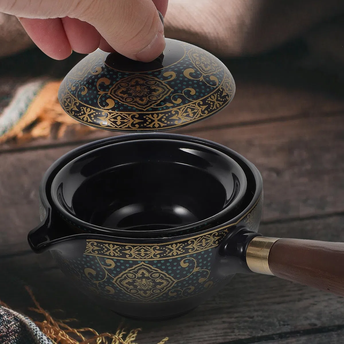 SEWACC Juego de Tetera Giratoria de Cerámica Resistente al Calor Asa Lateral Tetera Portátil de 1 y 4 Tazas Set para Infusión de Té Casa y Uso Doméstico