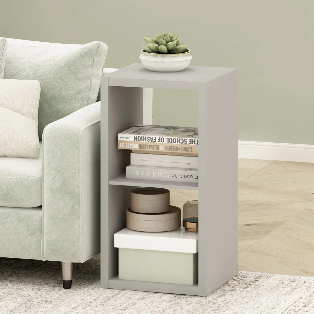 Furinno Cubículo Organizador de Almacenamiento Decorativo con Parte Trasera Abierta, 2 Cubos, Gris Claro