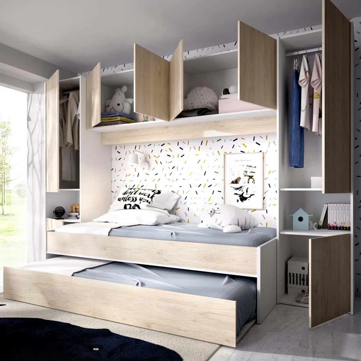DEKIT - Pack Ahorro Juvenil Dormitorio Puente Kwai, 1 somier Lama Ancha y 2 colchones viscoelásticos Nova 90 x 190 cm