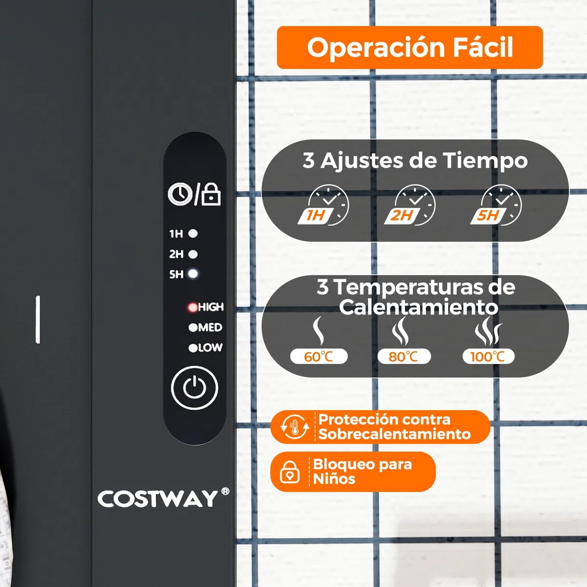 COSTWAY Alfombrilla Calentadora Eléctrica de Silicona, Calentador de Comida Enrollable con Temperatura Ajustable en 60-100℃, Temporizador 5H y Bloqueo Infantil, Portátil para Buffet, Fiesta y Cocina