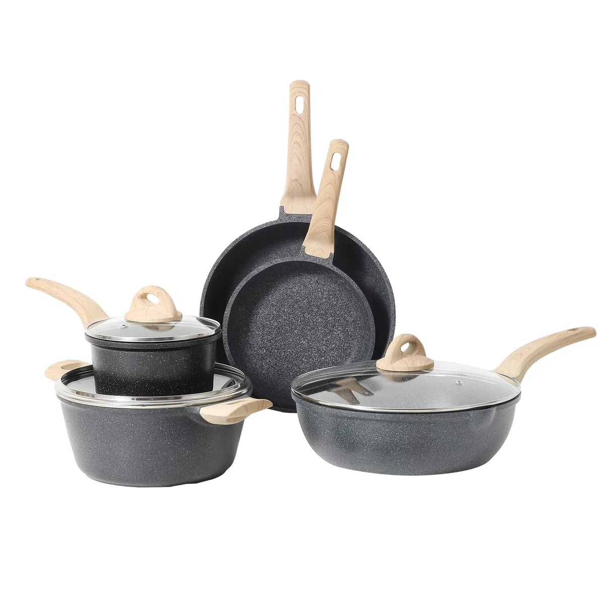 KASANOVA Sartenes de 24/28 cm, cacerola de 1,5 l, olla de sopa de 20/24/28 cm, 2,3/4/6,3 l, revestimiento antiadherente, tapa de cristal, juego de utensilios de cocina para todo tipo de cocinas,