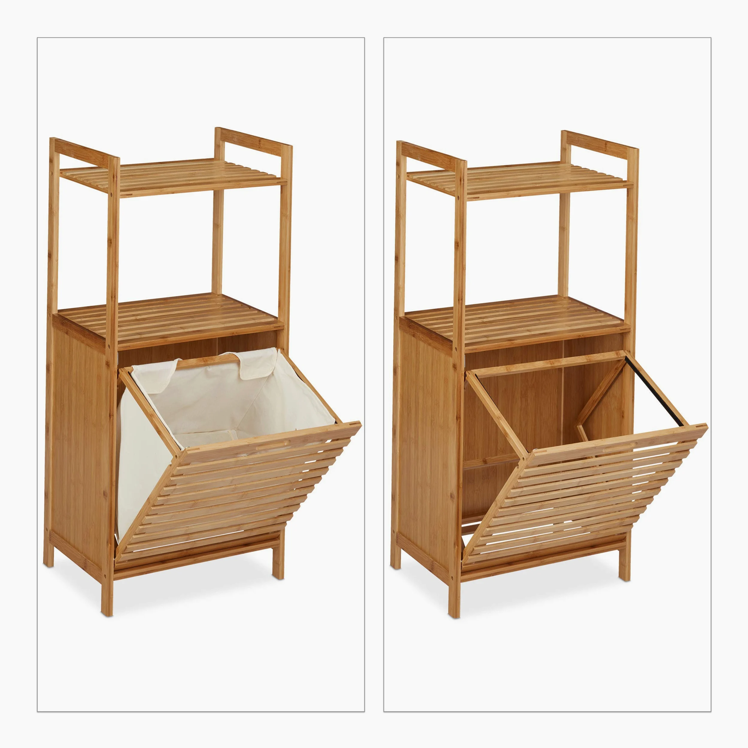 Relaxdays Estantería Cesto Ropa Sucia Bambú, Armario Colada 2 Baldas, Cesta Lavandería, 100 x 45,5 x 33,5 cm, Natural