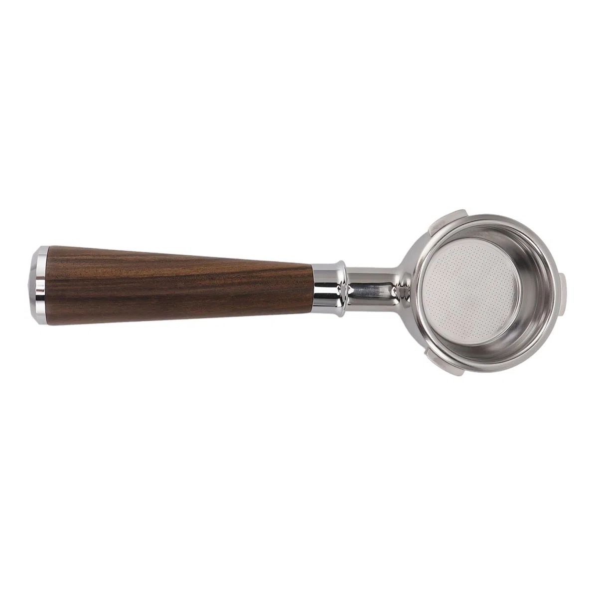 Portafiltro de café sin Fondo de 58 Mm, Portafiltro de Cesta de Filtro de Taza, Portafiltro de café de Acero Inoxidable de 3 Orejas Mango de Madera Maciza para Barsetto Piezas de e