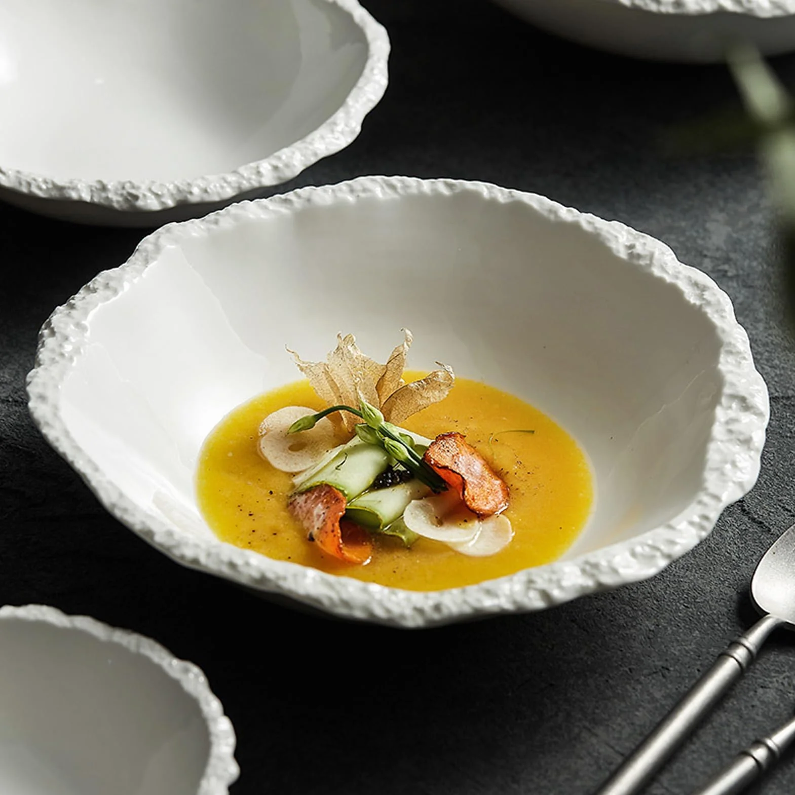 Plato de cerámica, plato de plato, cuenco de postre Dim Sum, cuenco de cerámica, cuenco de yogur, vajilla creativa para restaurante, blanco, M