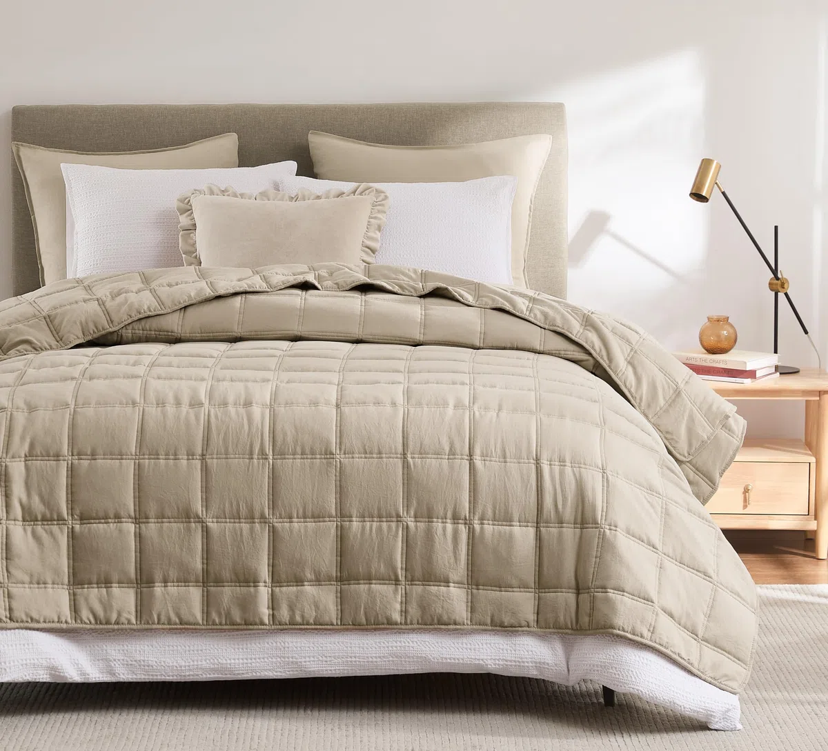R.SHARE Colcha Verano Cama 200, Beige 300x270cm Colcha Bouti Cama Primavera, Multiuso Cubrecama Ligera Acolchada para Cama o Sofá Suave y Transpirable, 100% Microfibra Edredón Verano Todo el Año
