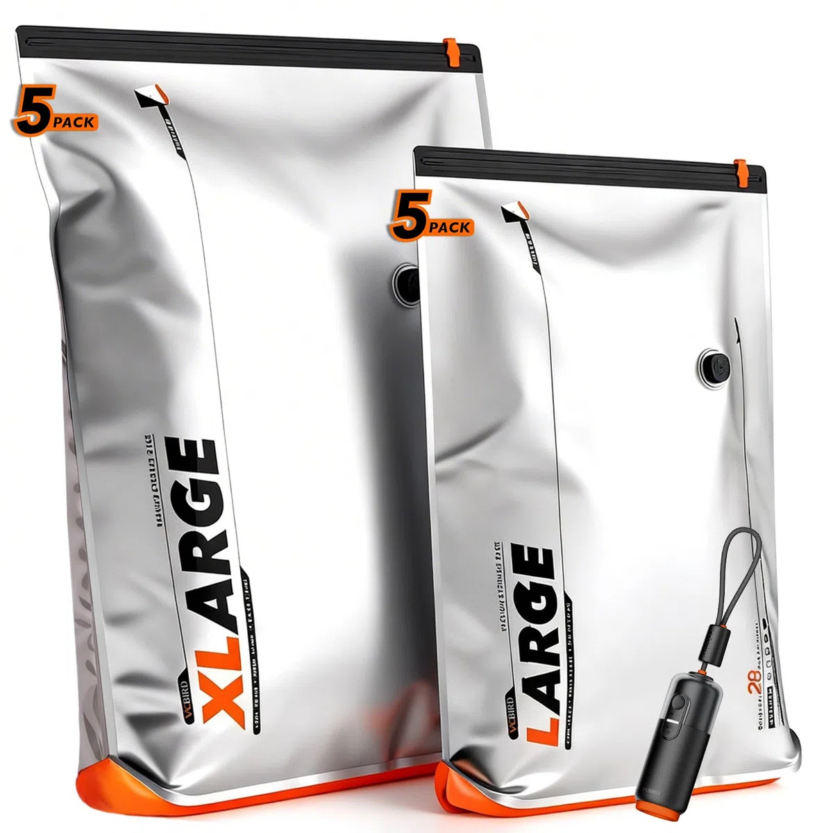 Vacbird Bolsas de almacenamiento al vacío, paquete de 10 bolsas de ahorro de espacio con bomba de aire eléctrica para almacenamiento