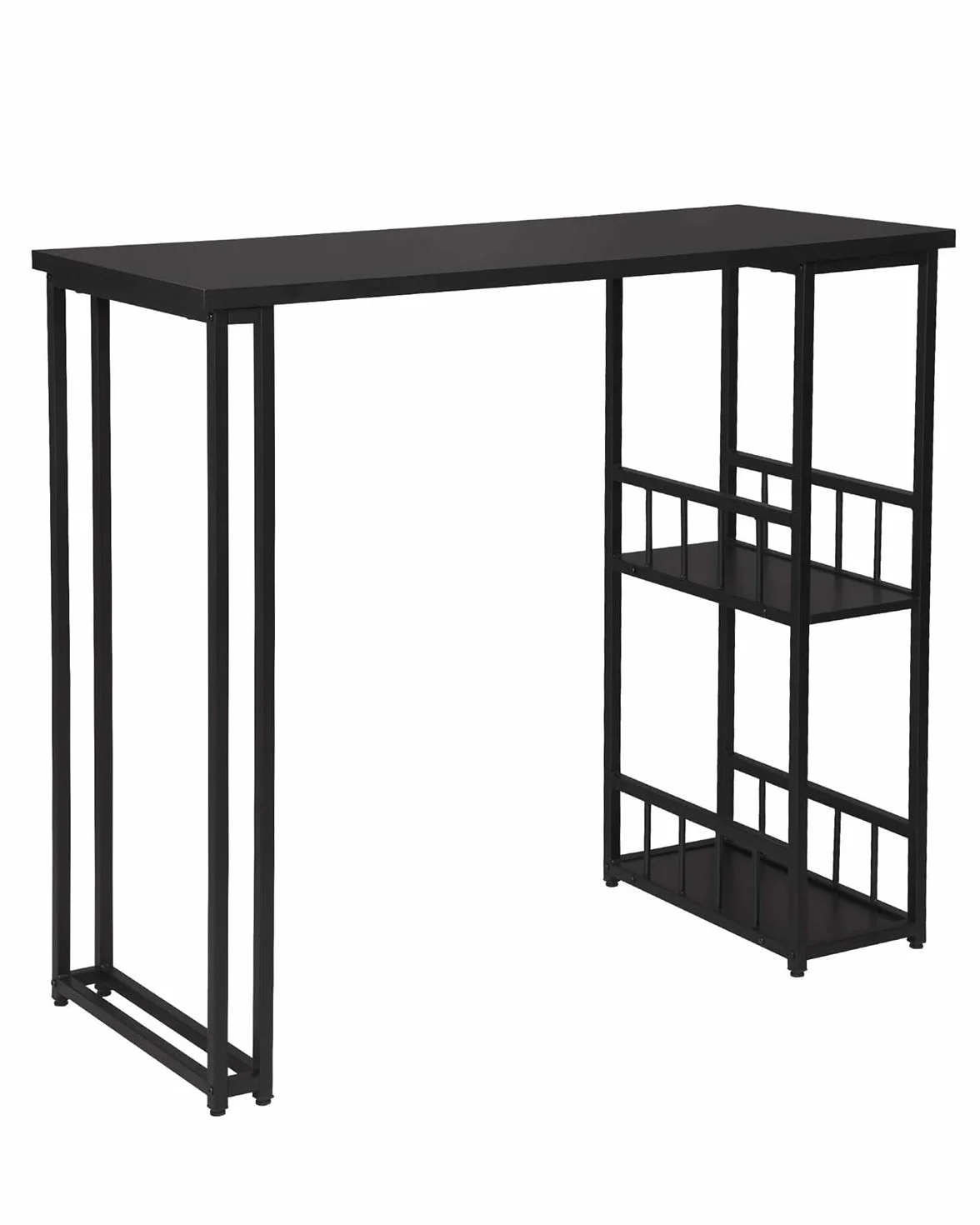 WOLTU Mesa de Bar de Bistro de Comedor con 2 Estantes, Estructura de Metal, MDF, 120x50x105cm (WxDxH) Negro BT25sz