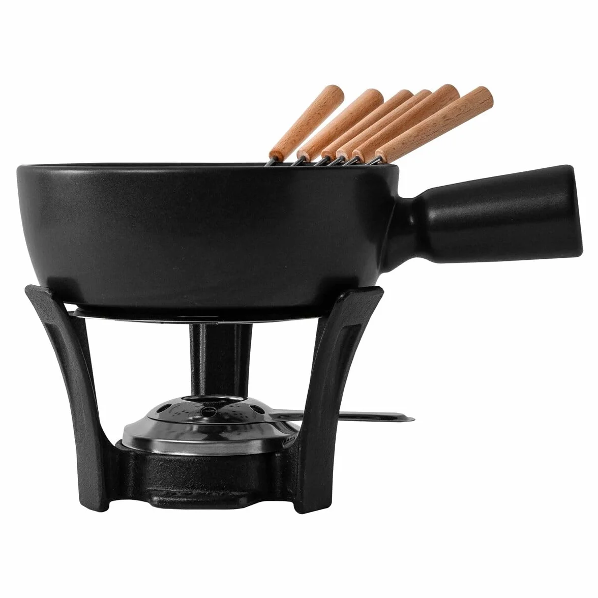 Boska Set de fondue Nero - Cacerola para fondue con 6 tenedores de fondue - Base de hierro fundido - Apta para el lavavajillas - Negro - 1L