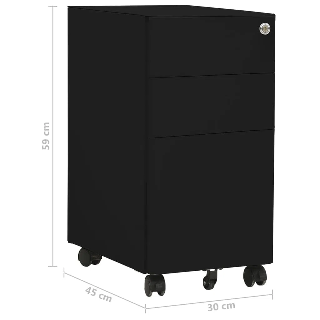 vidaXL Armario Archivador Móvil Documentos Oficina Despacho Archivos Estudio Almacenamiento Muebles Estante Decoración Acero Negro 30x45x59 cm