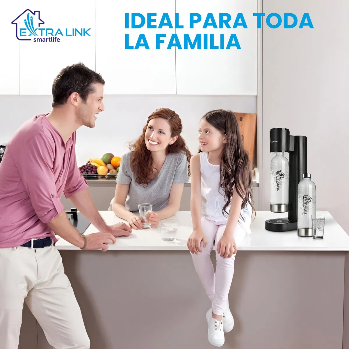Extralink Máquina para hacer agua con gas Smart Life con botella 1L PET, tamaño compacto, carbonatación de ligera a alta, maquina agua con gas, práctica y elegante, compatible con las botellas de CO2