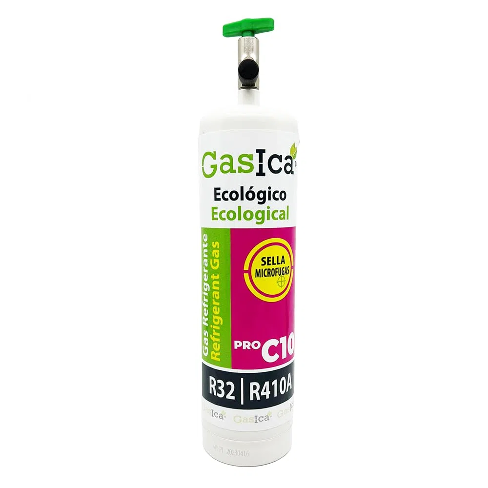 ALL4SALE Envase Gas Refrigerante Ecológico Orgánico Gasica C10 Pro 400gr Peso Neto Compatible con R410A R32 Equivale a 800gr con Válvula Incluida para Aire Acondicionado Split