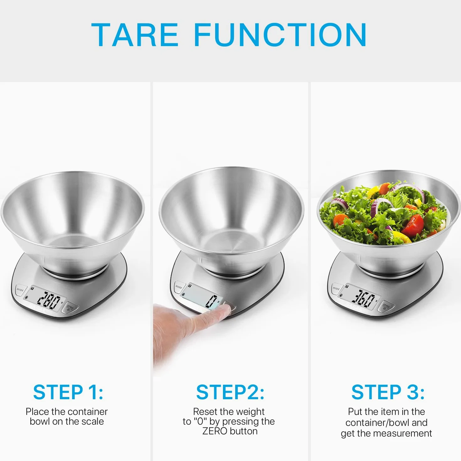 BAGAIL BASICS Báscula electrónica de cocina de alta calidad, báscula de respaldo de pantalla grande, báscula de pesaje de alimentos húmedos y secos con cuenco de mezcla de acero inoxidable, 5 kg