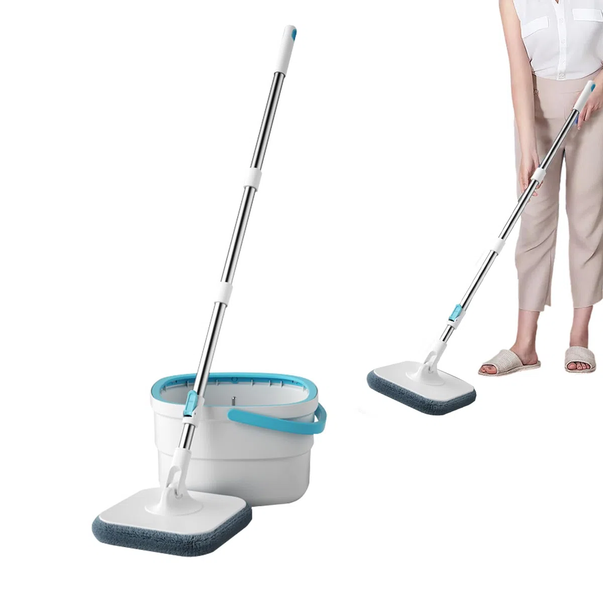 Juego de Fregona de Suelos y Cubo Utensilios De Limpieza del Hogar para | Cubo Con Escurridor Para Fregona Para Salón Comedor Cocina Baño Y Estudio De Madera
