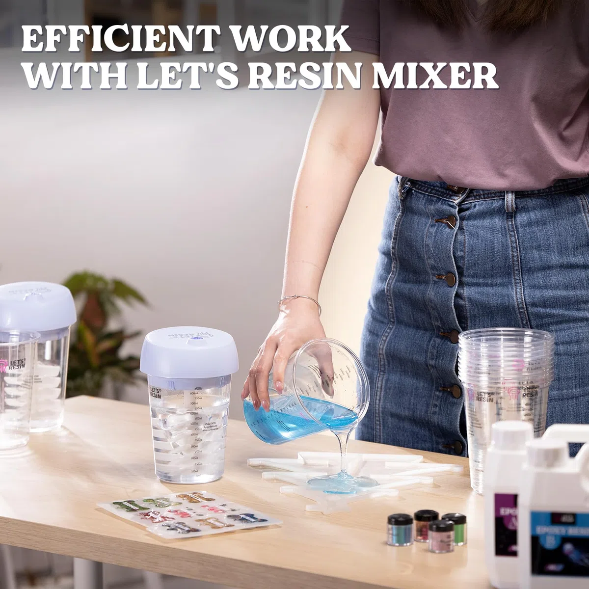 LET'S RESIN Mezclador de resina automático, mezclador epoxi fácil de limpiar con 10 tazas de mezcla, agitador eléctrico para mezcla de 24 onzas líquidas, suministros de resina para fundición de