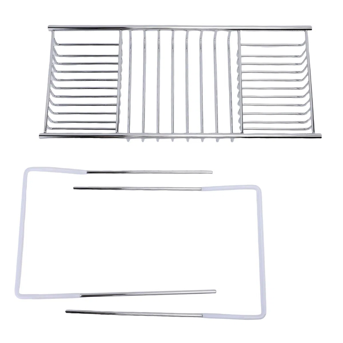 Bandeja de Bañera de Acero Inoxidable Expandible, Caddie de Bañera de Ducha con una Solución de Almacenamiento Eficiente para Elementos Esenciales del Baño, Elegante (Silver)