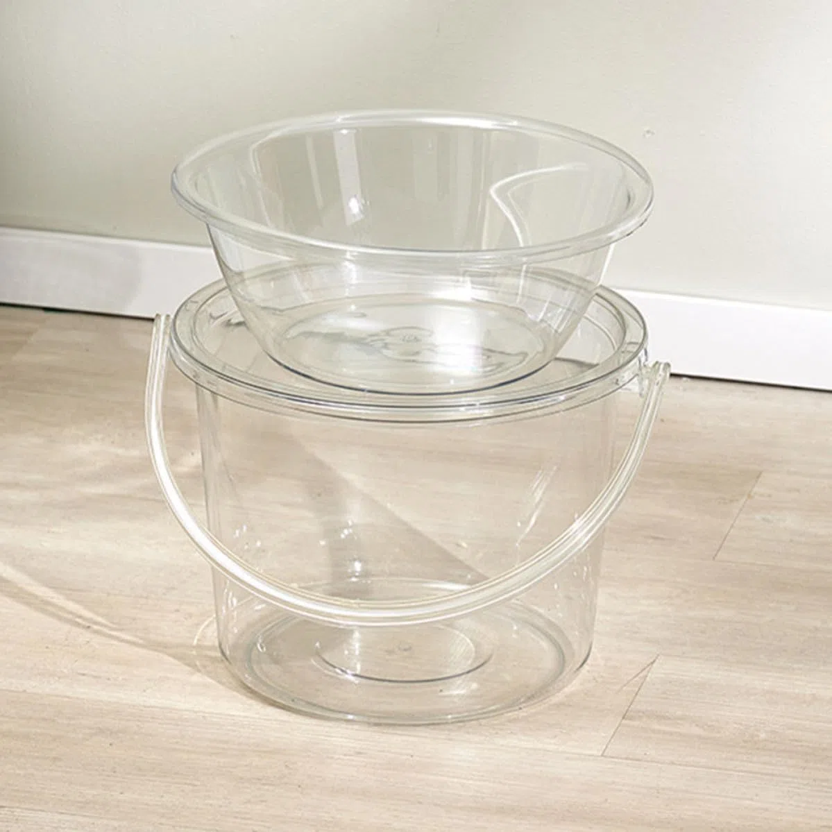 SECFOU Cubo Plástico Resistente y Ligero de Limpieza Transparente Tapa y Asa para Lavar Ropa y Remojar Pies Hogar