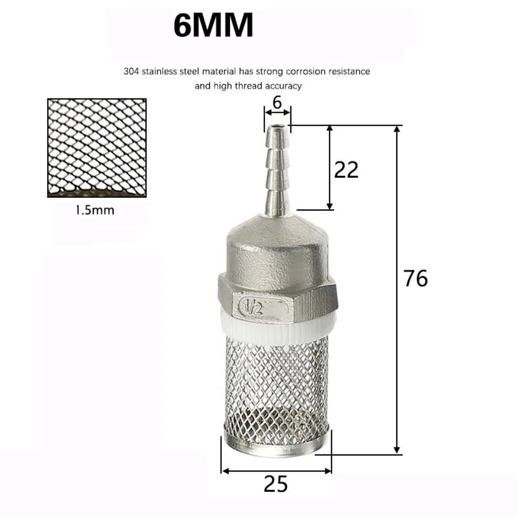 Filtro para Bomba de Agua, Filtro de Manguera 6/8/10/11/12/13/14/15/16/19mm, Tubo riego for jardín, Bomba Lavado Coche Acero Inoxidable, 1 ud(6mm)