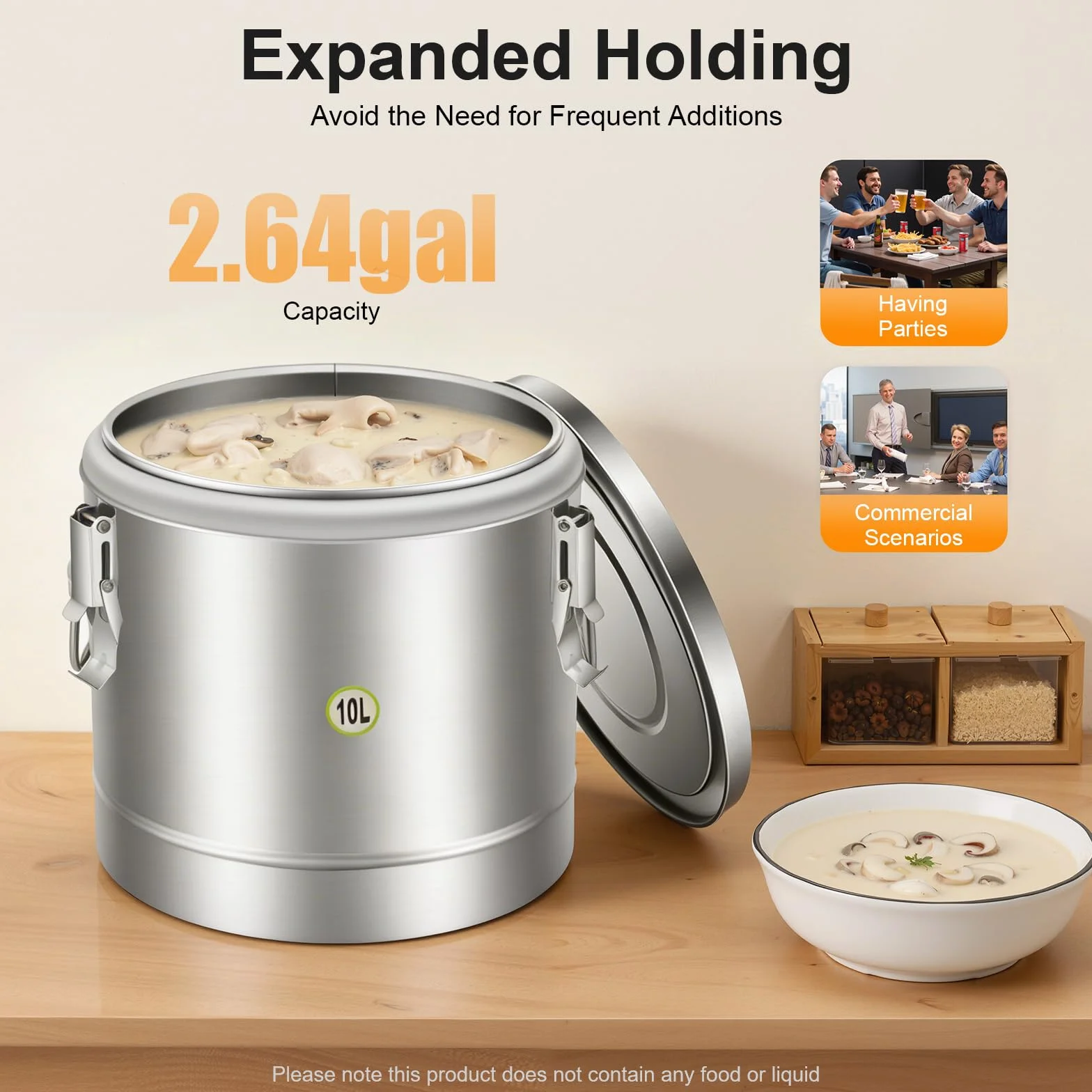 Cubo aislado de 10 l, contenedor de sopa de acero inoxidable con tapa asas barril hermético cubo sellado para restaurantes comedores hotpot tiendas hoteles