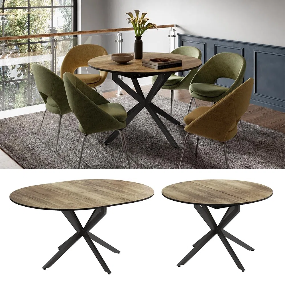 Vicco Mesa de Comedor Loyd, Negro/Roble rústico, 120 x 76.5 cm Extensible, Apto para Ampliar la Superficie de la Mesa según Sea Necesario