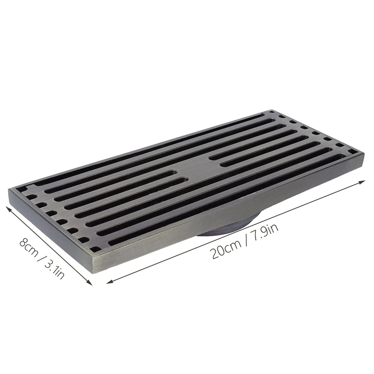 Cyrank Desagüe De Ducha Lineal, Desagüe De Piso De Latón con Rejilla Extraíble Desagüe De Piso De Ducha Rectángulo Desagüe Lineal Oculto con Colador De Cabello para Baño Inodoro Balcón 20x8cm