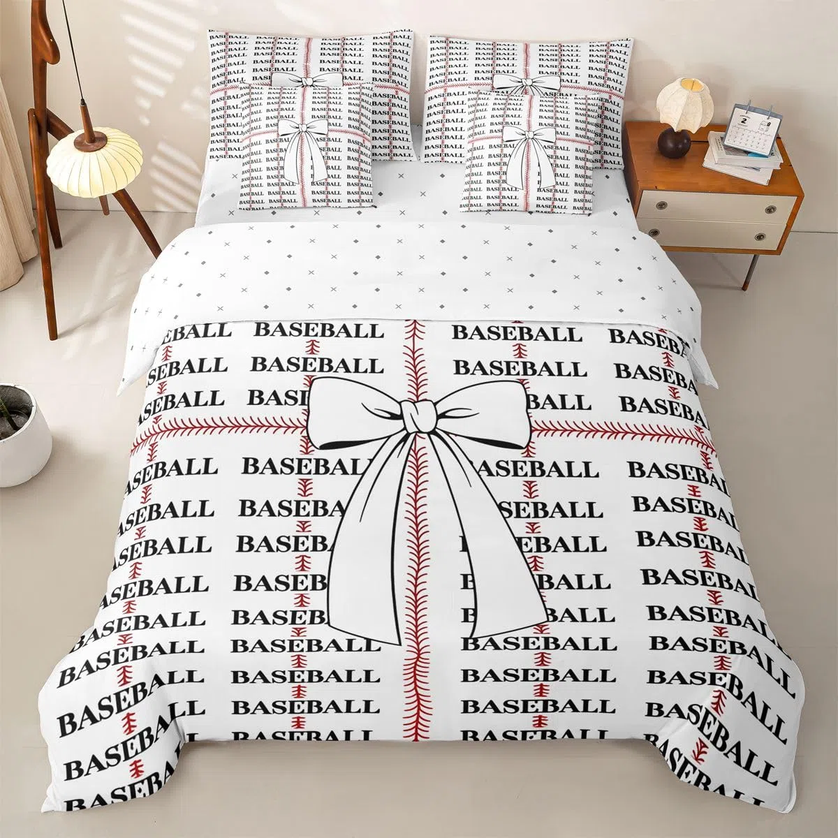 Loussiesd Juego de funda de edredón de béisbol tamaño Super King, 7 piezas, juego de ropa de cama con funda de edredón, sábanas, fundas de almohada, fundas de cojín para niños y niñas