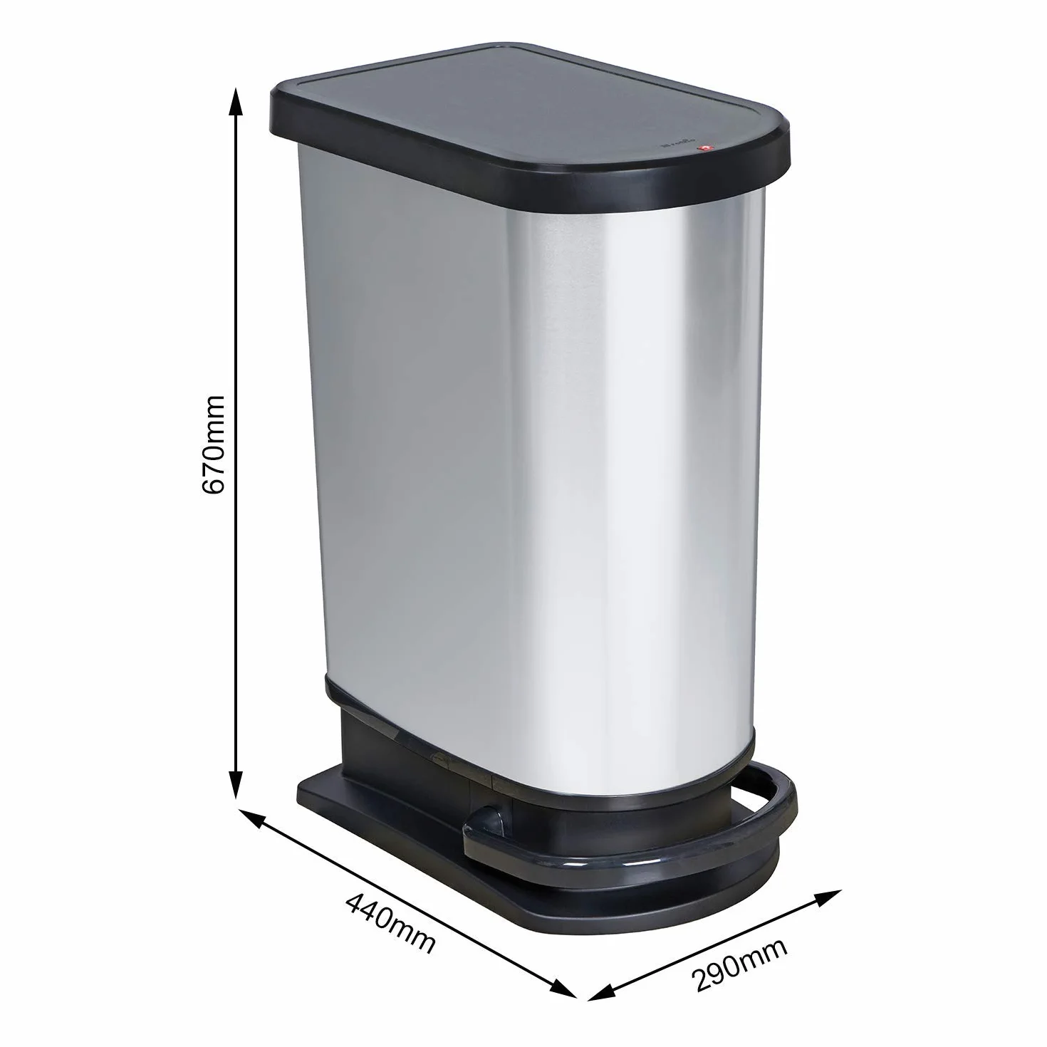 Rotho Cubo de basura Paso de 50 litros para separación de residuos con tapa y pedal, plástico (PP) sin BPA, plateado metálico, 50 l (44,0 x 29,0 x 67,0 cm)