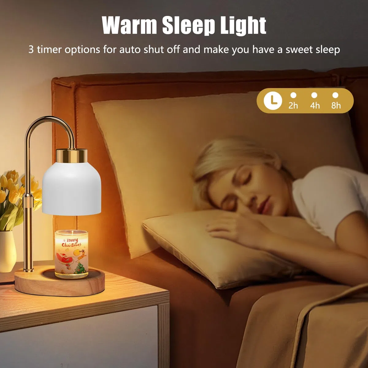 seenlast Lámpara calentadora de velas, calentador eléctrico de luz de vela con regulador de intensidad de temporizador de altura ajustable, lámpara de calentador de cera de vela para Navidad