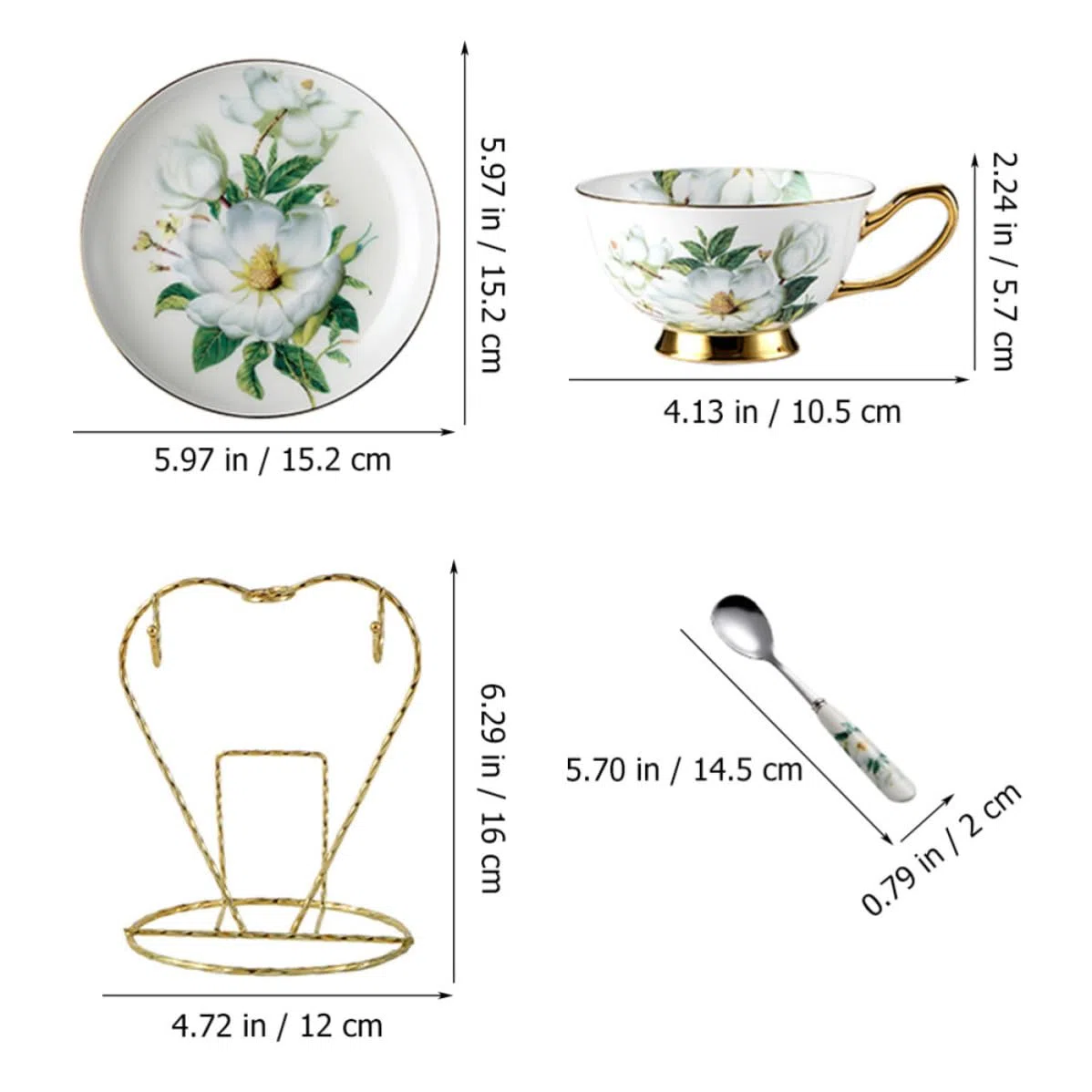 VOSAREA Juego de Taza y Platillo de Cerámica Soporte, 1 Set | Taza, Plato y Cuchara Incluidos, Diseño Ergonómico, Fácil Limpieza, Uso Prolongado